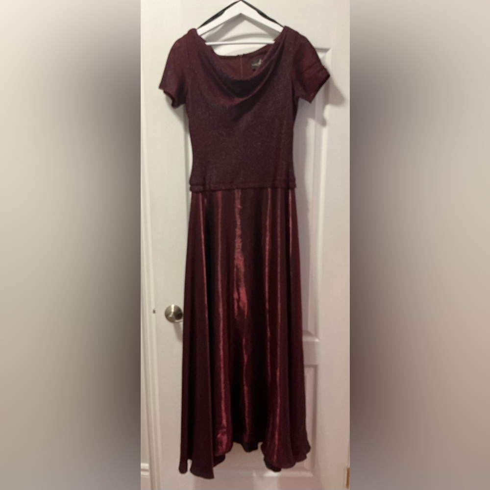 JS Collections burgundy red full length formal Dress